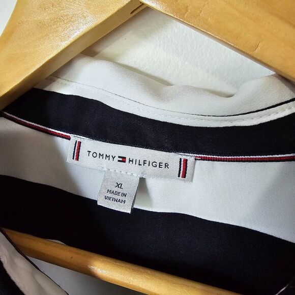 NEW WITHOUT TAGS TOMMY HILFIGER BLACK WHITE STRIPED BUTTON DOWN SHIRT XL - Picture 13 of 16